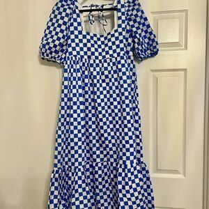 En Saison Blue and White Checkered Maxi Dress